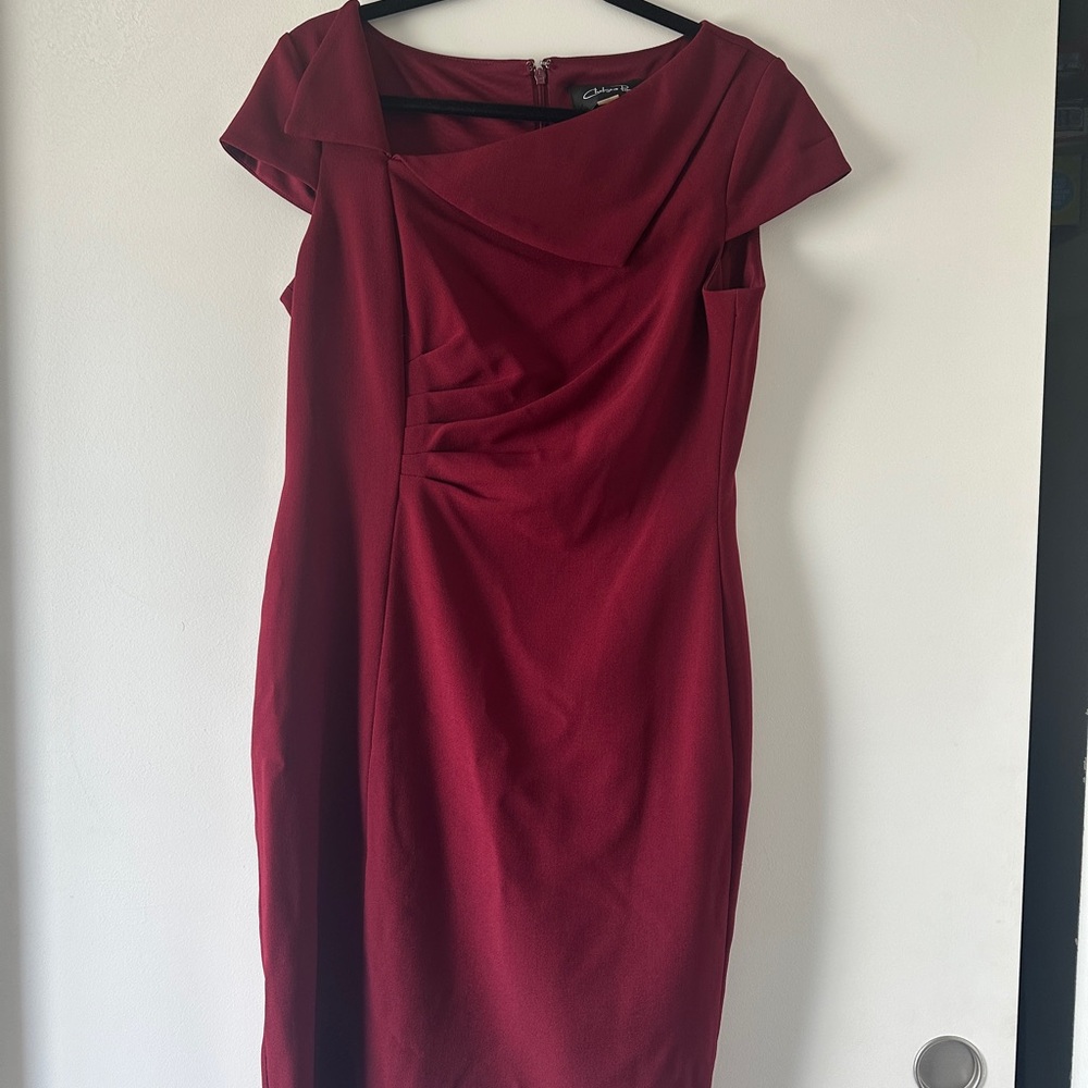 Red Ruched Cowl Neck Sheath Dress